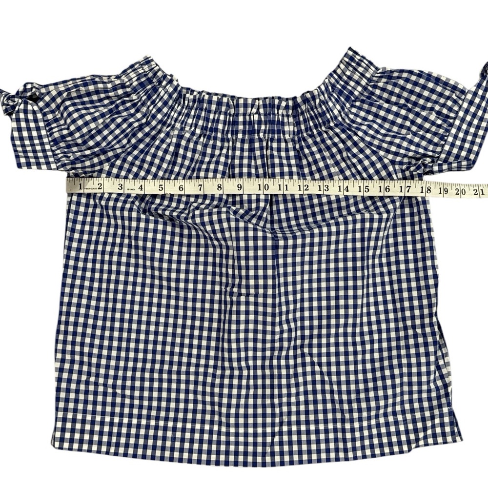 J Crew Off the Shoulder Blue White Gingham Top - Picture 5 of 9